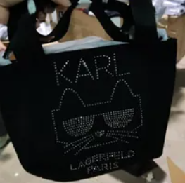 [S] KARL LAGERFELD LH3EG9AR KRISTEN CANVAS CROSSBODY,BLACK/SILVER STONES, 194775072802 (SKL684)