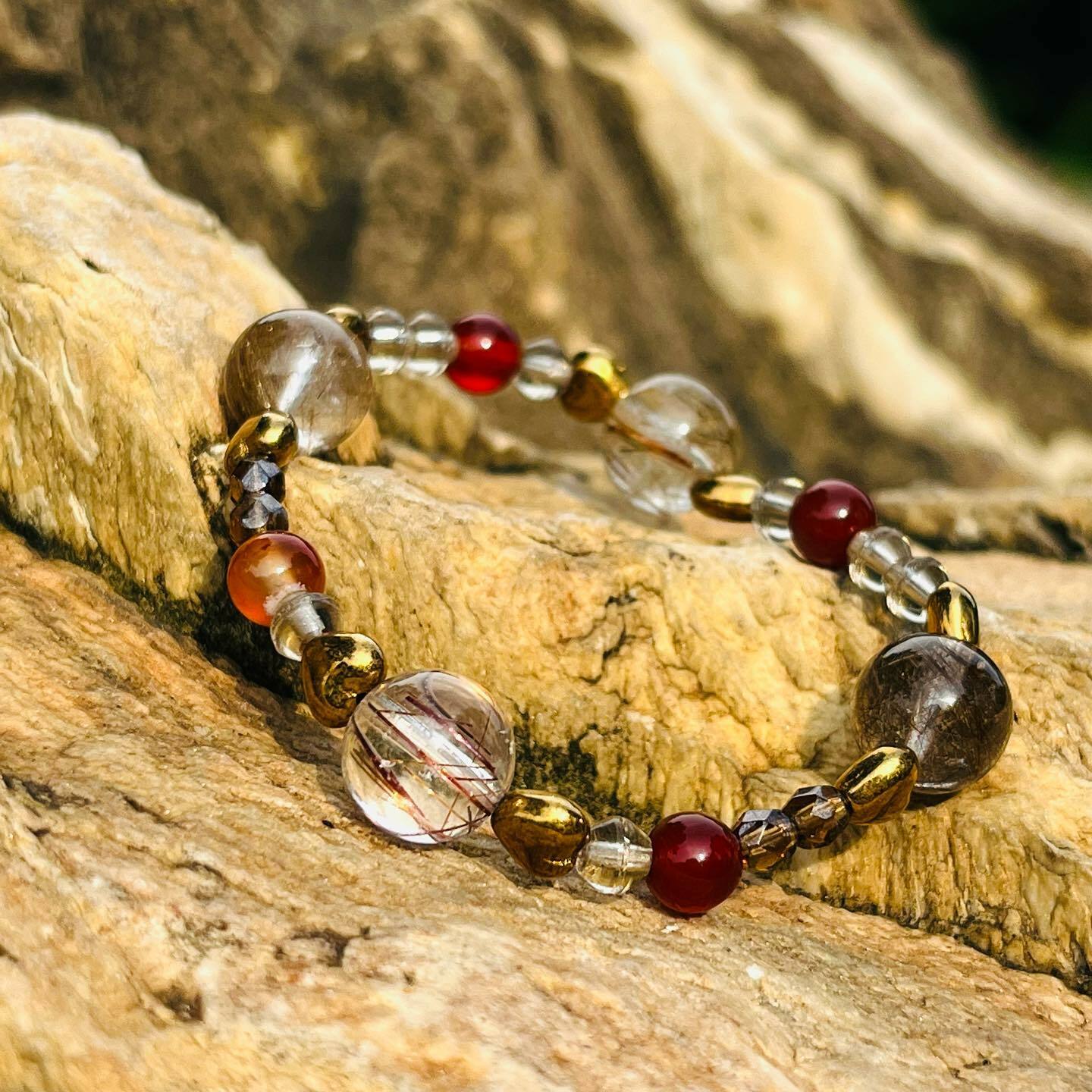 [Pachamama 帕查瑪瑪] 北紅瑪瑙+鈦髮晶+茶晶｜設計款水晶手串｜生命靈數水晶手串
