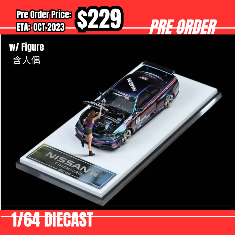 PO-$229 * Time Micro* 1:64 Skyline GT-R R34 Z-Tune Magic Purple #33 W/ Figure [01/08]