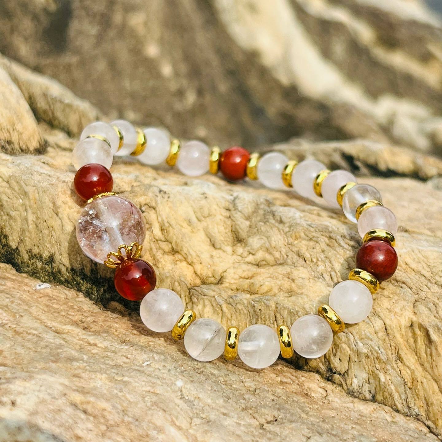 [Pachamama 帕查瑪瑪] 紅鈦髮晶+白水晶+粉晶+紅碧玉+北紅瑪瑙｜設計款水晶手串｜生命靈數水晶手串