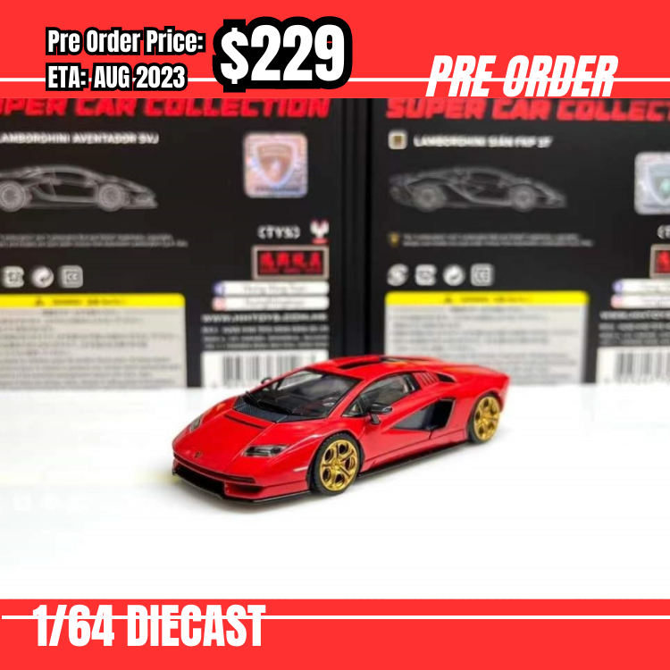 PO-$229 * HH Toys  * 1:64 Lamborghini Countach LPI800-4 Red w/ Gold Wheels [01/08]