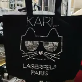 [S] KARL LAGERFELD LH3BG807 KRISTEN CANVAS TOTE BAG,BLACK/SILVER STONES, 194775072826 (SKL688)