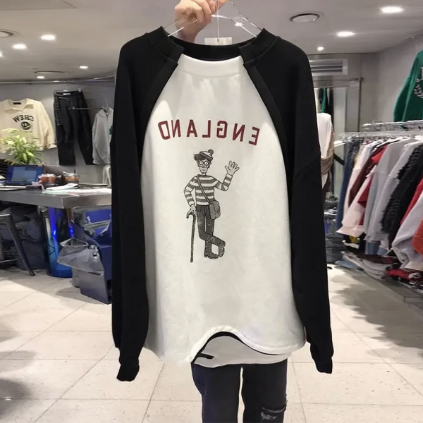 撞色拼接圓領衛衣