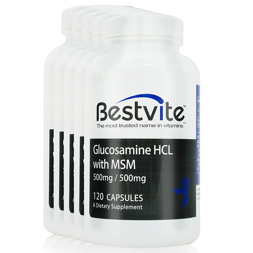 【美國BestVite】必賜力葡萄糖胺+MSM膠囊5瓶組(120顆/瓶)