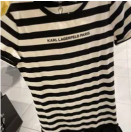 [S] KARL LAGERFELD SHORT SLEEVE FLOUNCE HEM TEE DRESS,BLACK/SOFT WHITE, L3CDZ480-XSF (SKL695)