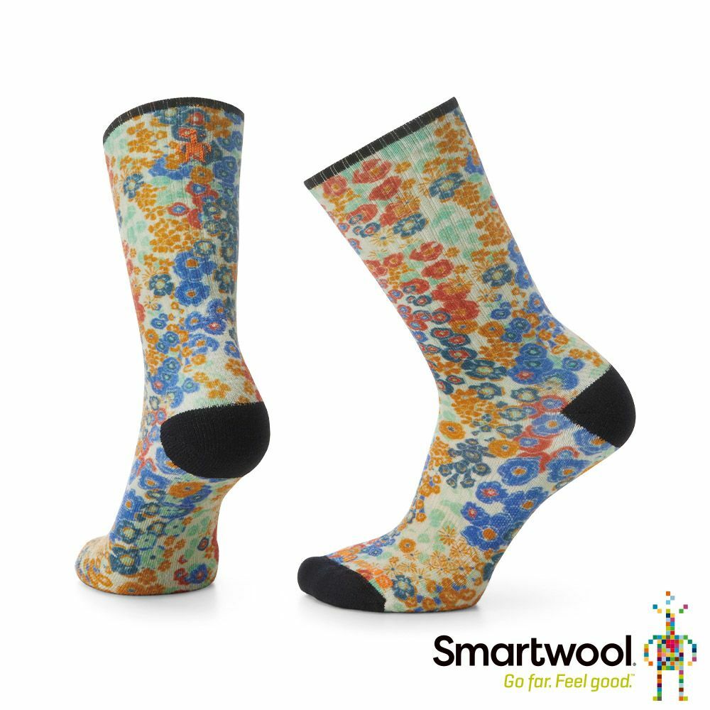【Smartwool】局部輕量減震PRINT運動中長襪-花團錦簇 自然白 / SW001993100