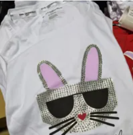[S] KARL LAGERFELD SEQUIN RABBIT SHORT SLEEVE T-SHIRT,WHITE, L2WHD012-WHT (SKL698)