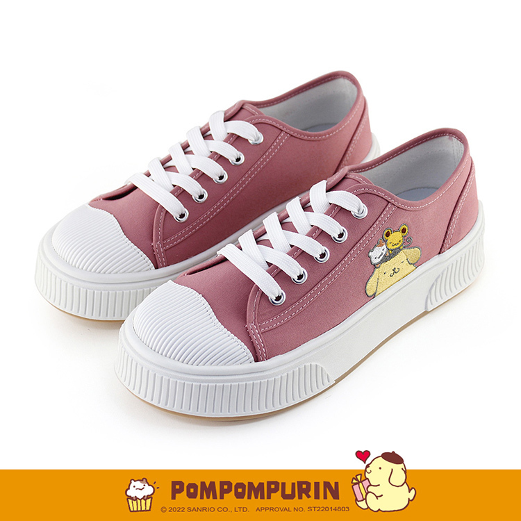 Paidal x Pompompurin 布丁狗綁帶厚底休閒鞋帆布鞋-嫣紅