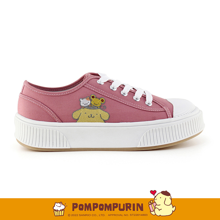Paidal x Pompompurin 布丁狗綁帶厚底休閒鞋帆布鞋-嫣紅