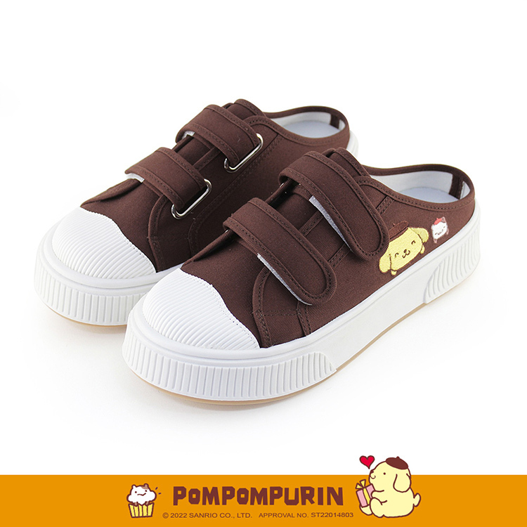 Paidal x Pompompurin 布丁狗畫家厚底休閒鞋帆布鞋穆勒鞋-咖