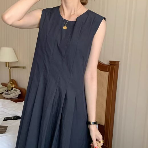 LYS- 優雅氣質素色收腰長洋裝 (三色)