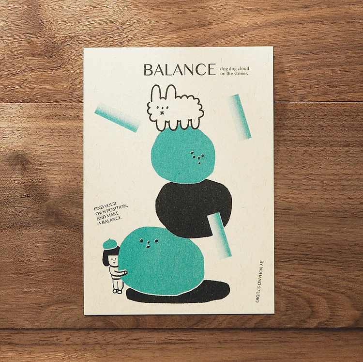 右手超人｜孔版印刷明信片｜Balance｜湖水綠