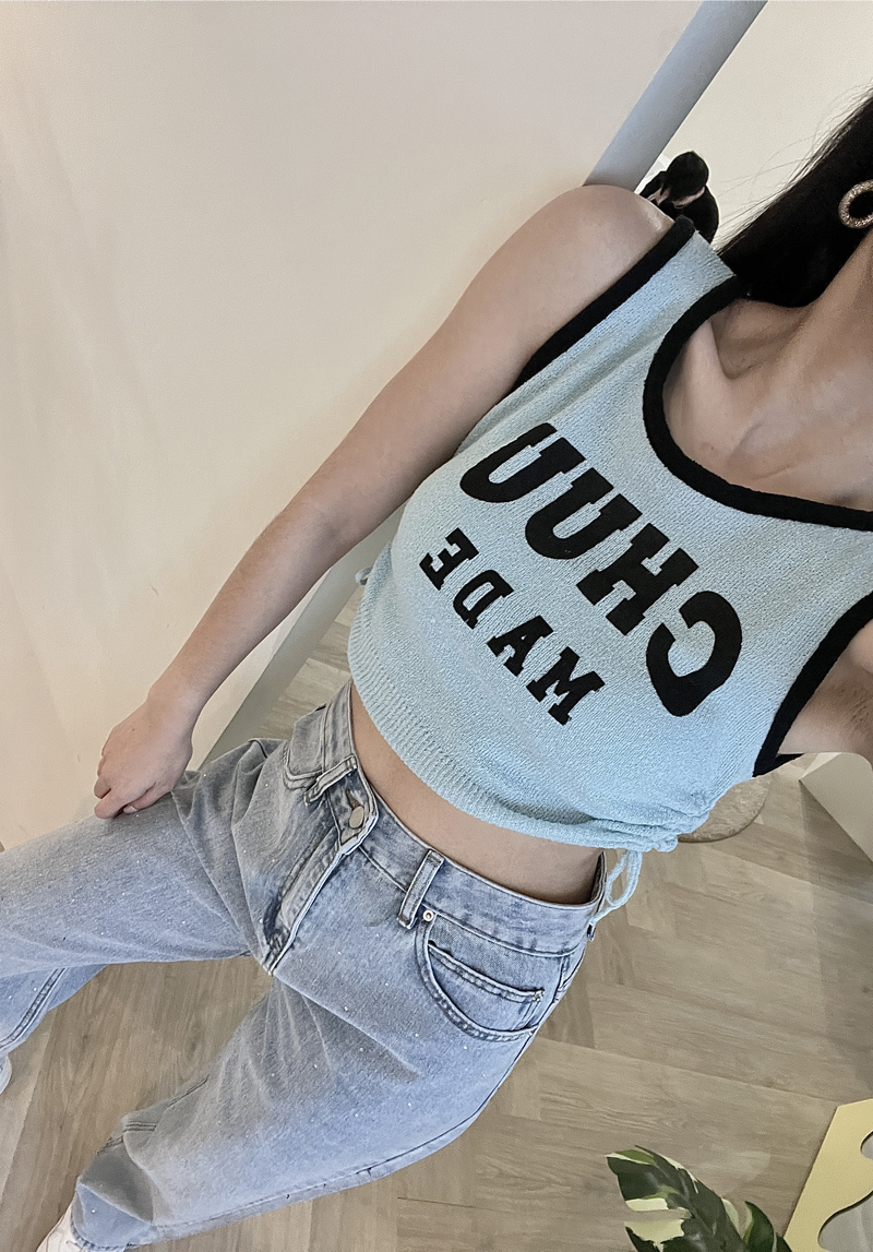 側綁帶英文滾邊背心*4色