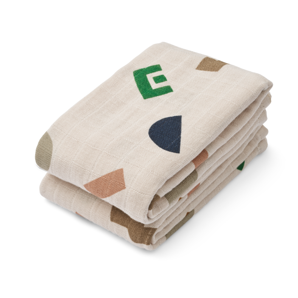 丹麥LIEWOOD 有機棉紗布巾2入-Graphic alphabet