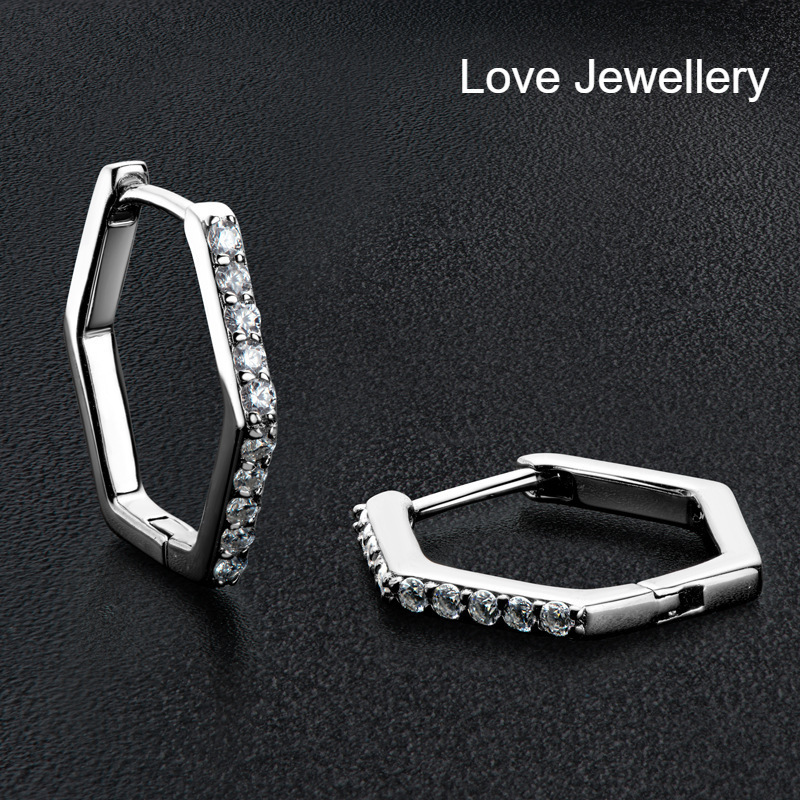 莫桑鑽六角形形格耳環    E020C028