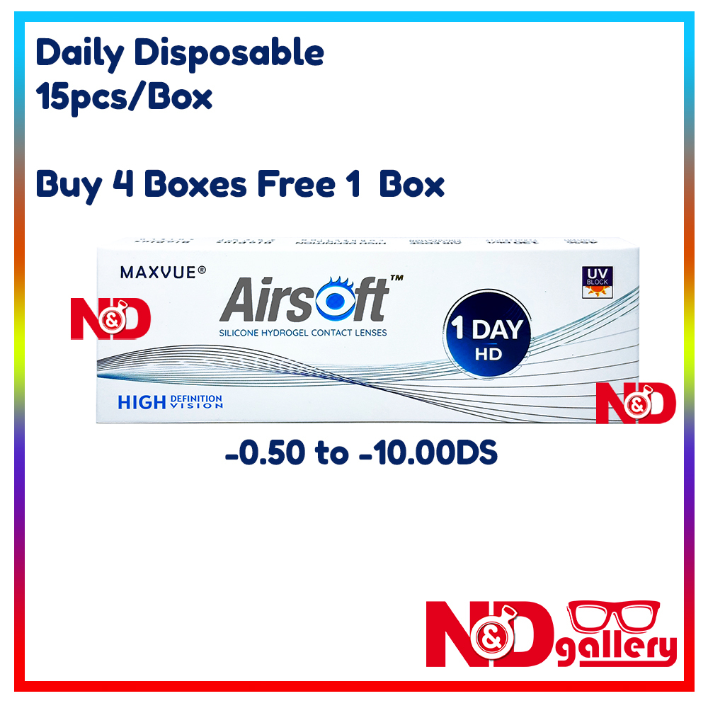 Maxvue Airsoft Daily Disposable Clear Contact lens 15pcs/box [Free 5pcs] Silicone Hydrogel -0.50 to -12.00 DS