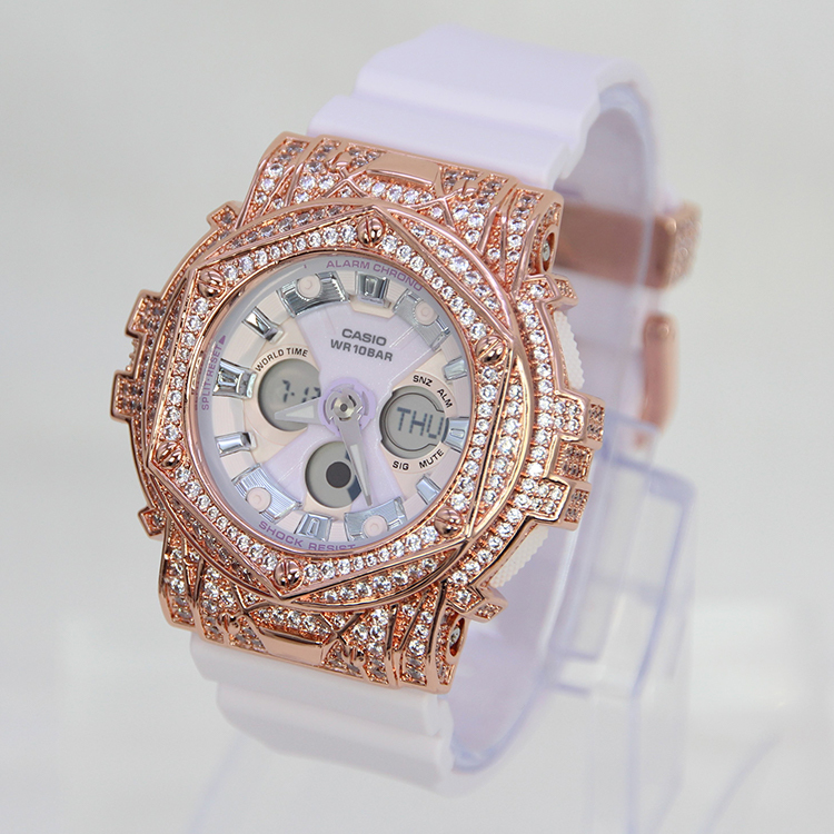 玫瑰金色 改裝手錶 BA-130WP-6A - Rokkaku