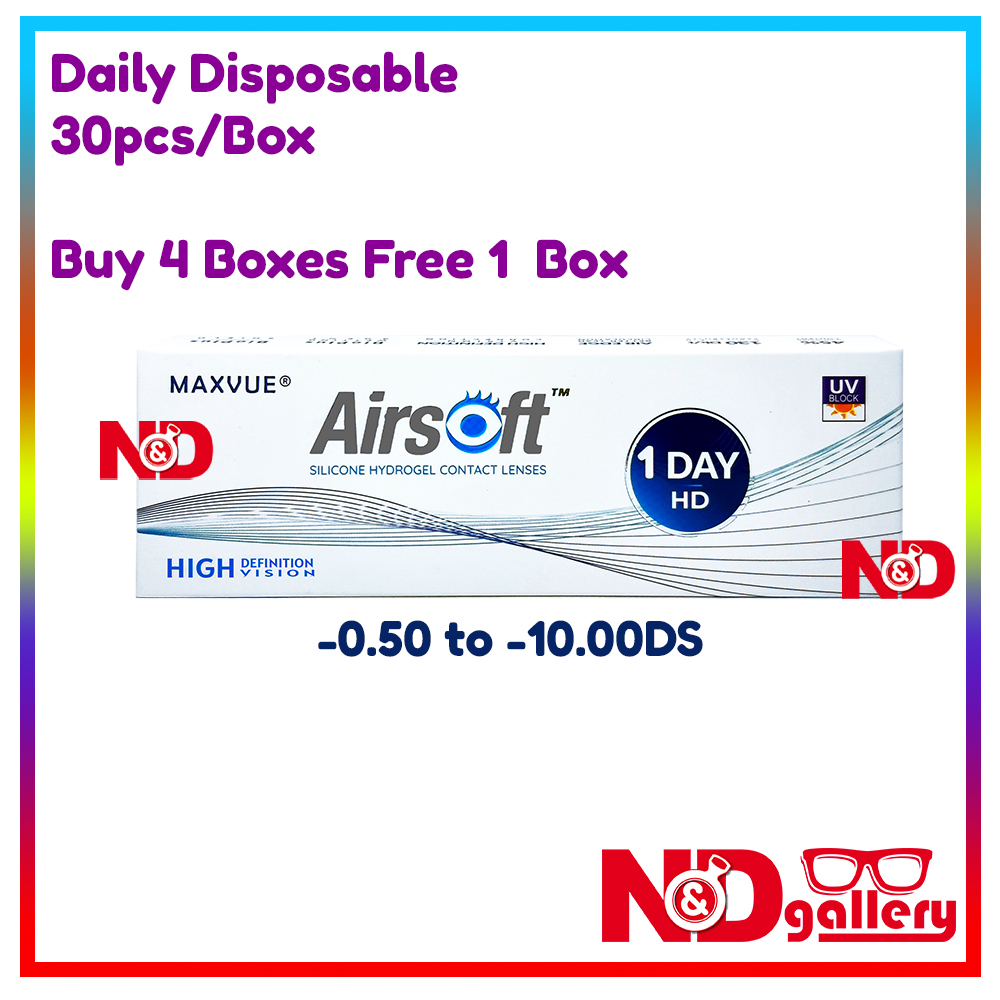 Maxvue Airsoft Daily Disposable Clear Contact lens 30pcs/box [Free 5pcs] Silicone Hydrogel -0.50 to -12.00 DS