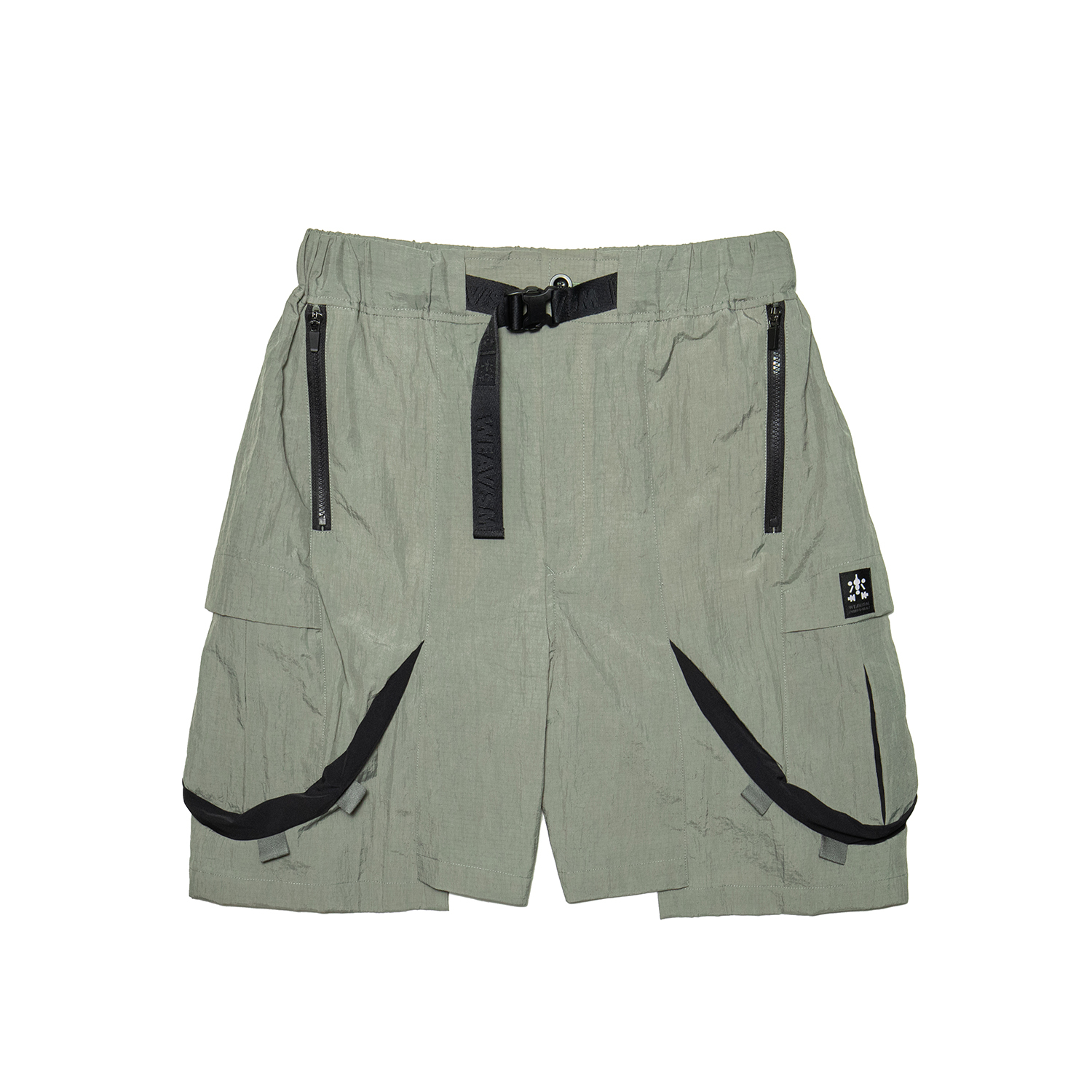 蟲翅造型尼龍短褲-灰綠