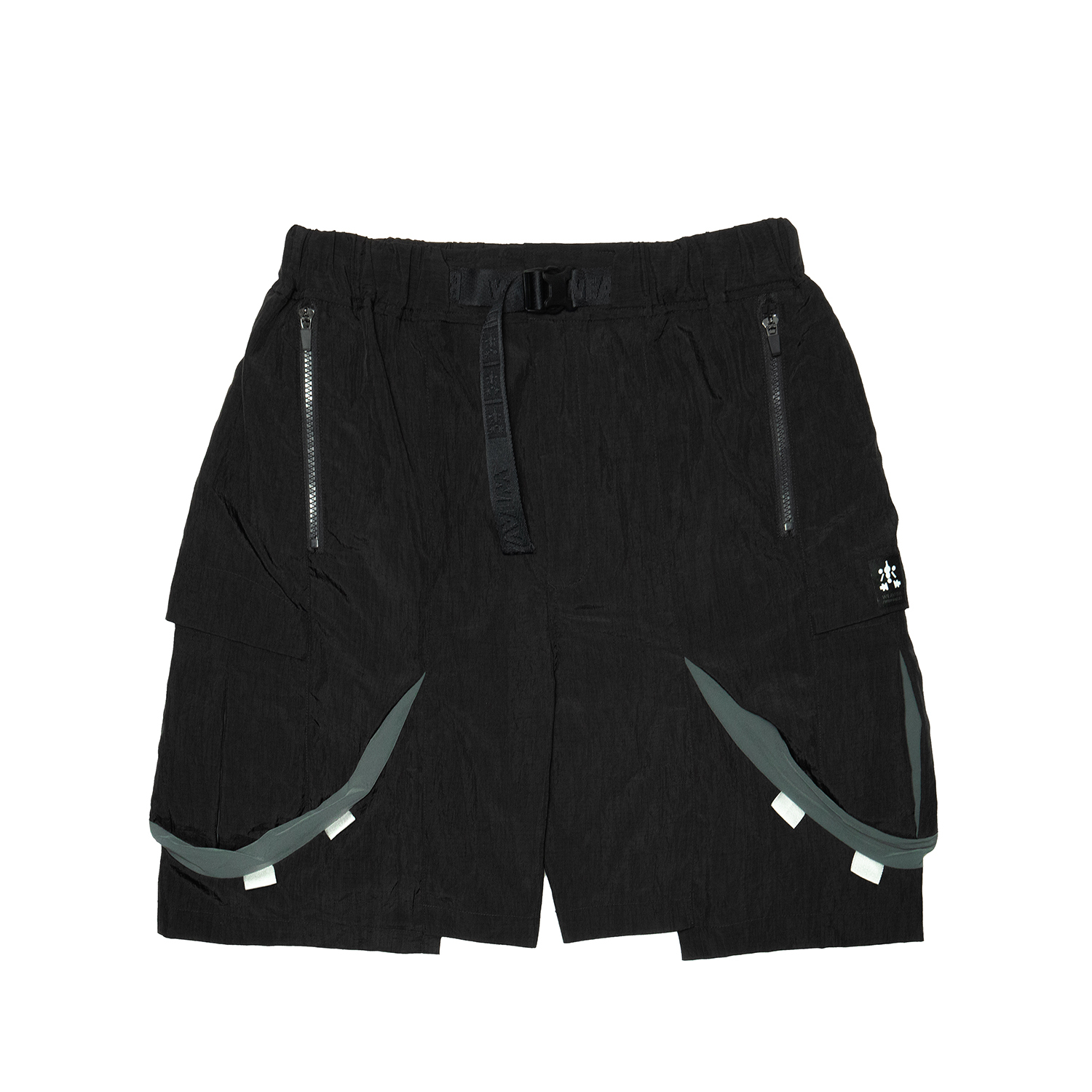 蟲翅造型尼龍短褲- 黑