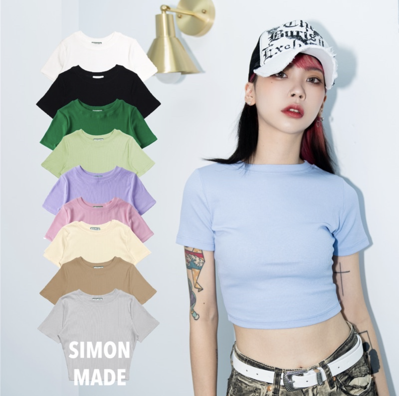 SIMON MADE 漂亮女孩 彈力短版 短袖 短T 顯瘦 修身 螺紋 平價 CP值