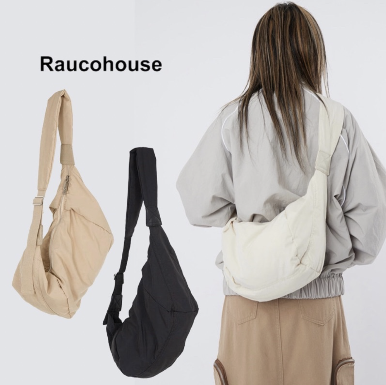 🇰🇷韓國 Raucohouse 寬肩背帶尼龍肩背包 休閒 肩背包 斜跨包 側背包 日常 包包