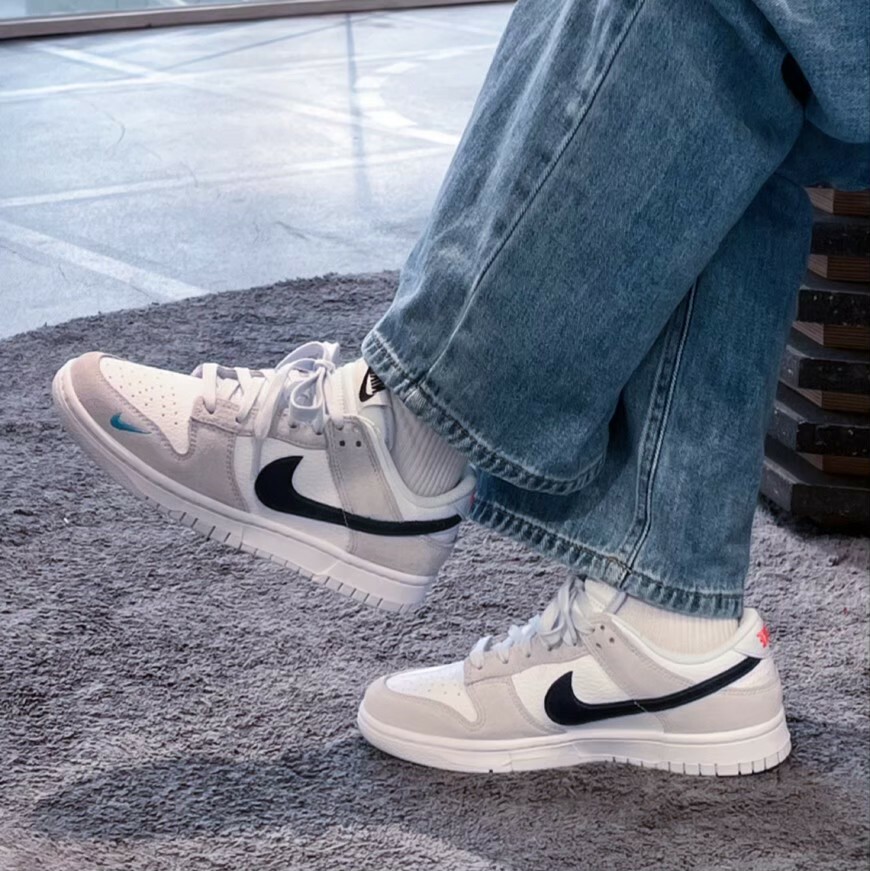 Nike Dunk Low Mini Swoosh 白灰海軍藍刺繡小勾 低筒 復古休閒鞋 FJ4227-001