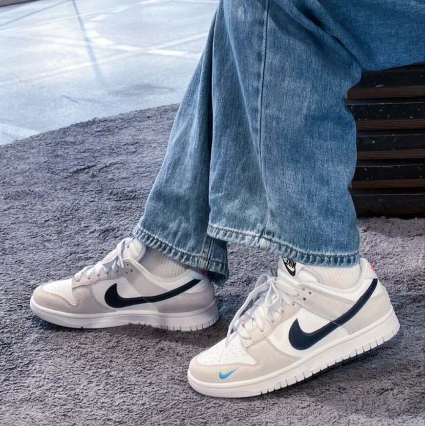 Nike Dunk Low Mini Swoosh 白灰海軍藍刺繡小勾 低筒 復古休閒鞋 FJ4227-001