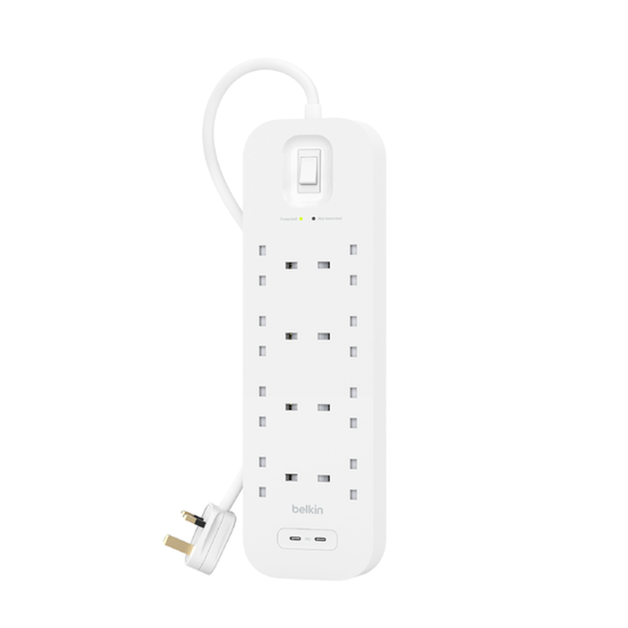 Connect 8位防雷保護拖板 (2個USB C, 2米電源線)