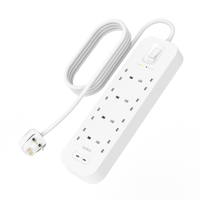 Connect 8位防雷保護拖板 (2個USB C, 2米電源線)