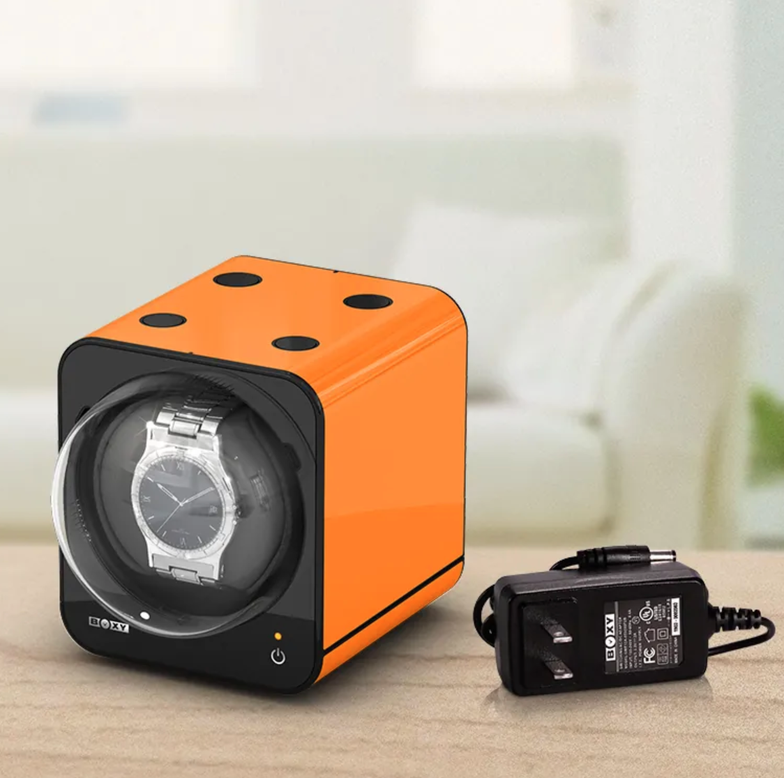 【BOXY 】自由堆疊 方便實用 手錶旋轉盒 橘色 （含變壓器組合）  現代鐘錶