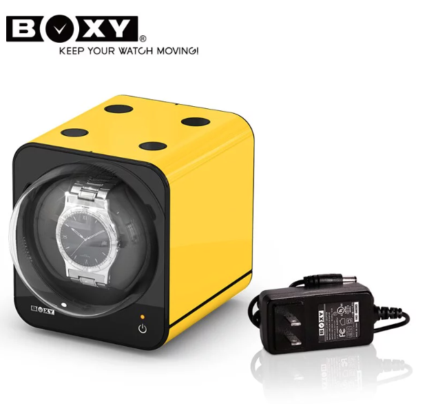 【BOXY 】自由堆疊 方便實用 手錶旋轉盒 黃色 （含變壓器組合）  現代鐘錶