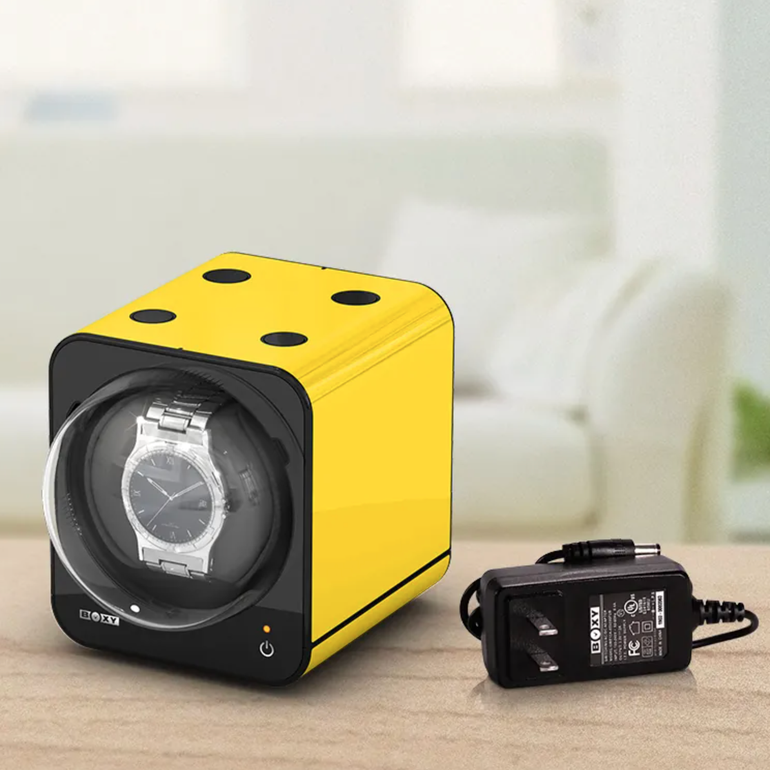 【BOXY 】自由堆疊 方便實用 手錶旋轉盒 黃色 （含變壓器組合）  現代鐘錶