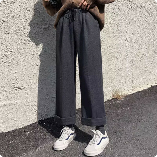 毛呢闊腿褲
