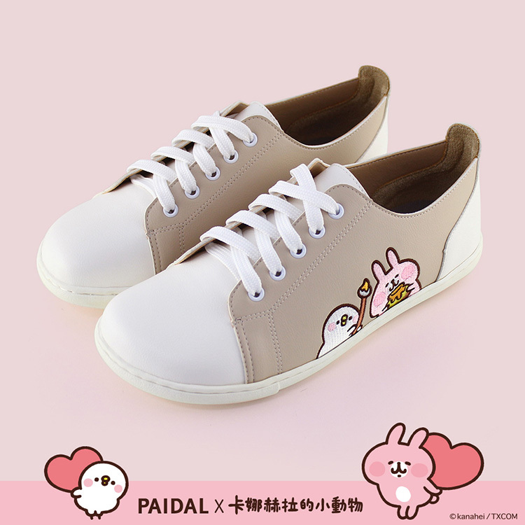 Paidal x 卡娜赫拉的小動物 甜蜂蜜文青皮質綁帶休閒鞋-燕麥奶茶