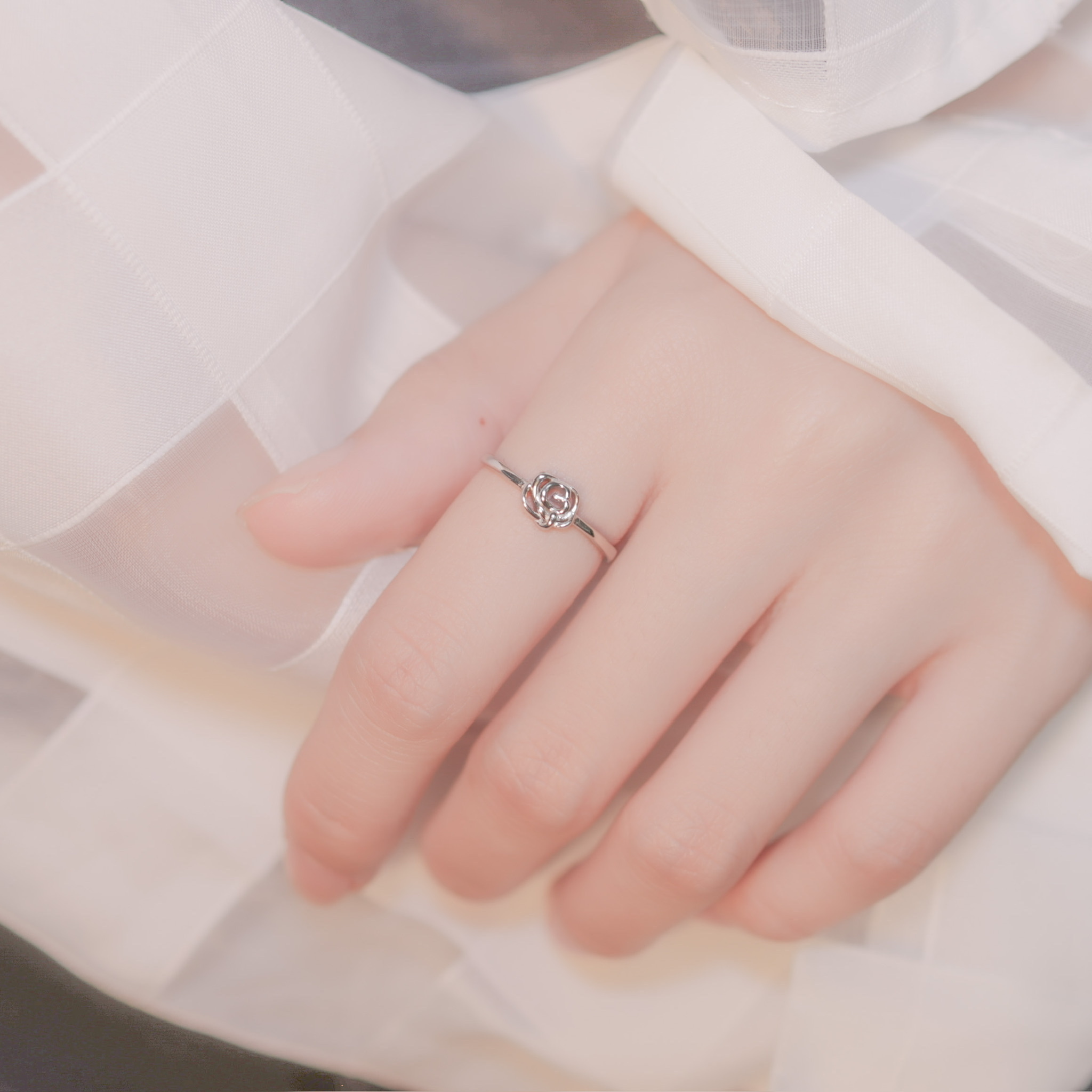 | 925 Silver・ White Gold | Hand Made Rose Ring| RI0513