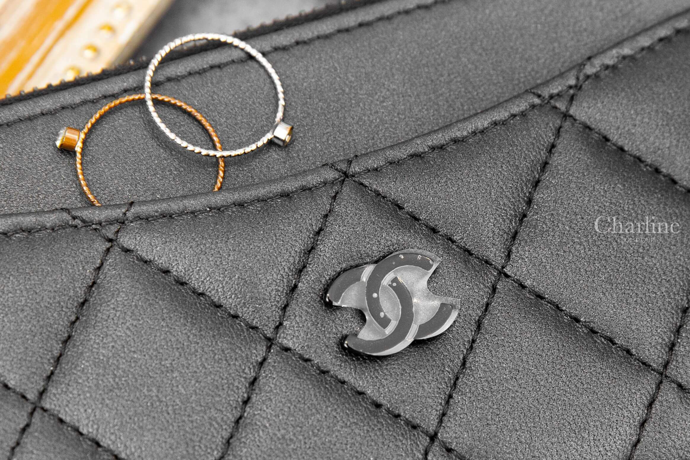 Chanel Card Holder 黑色黑CC菱格紋小羊皮卡片拉鍊零錢夾