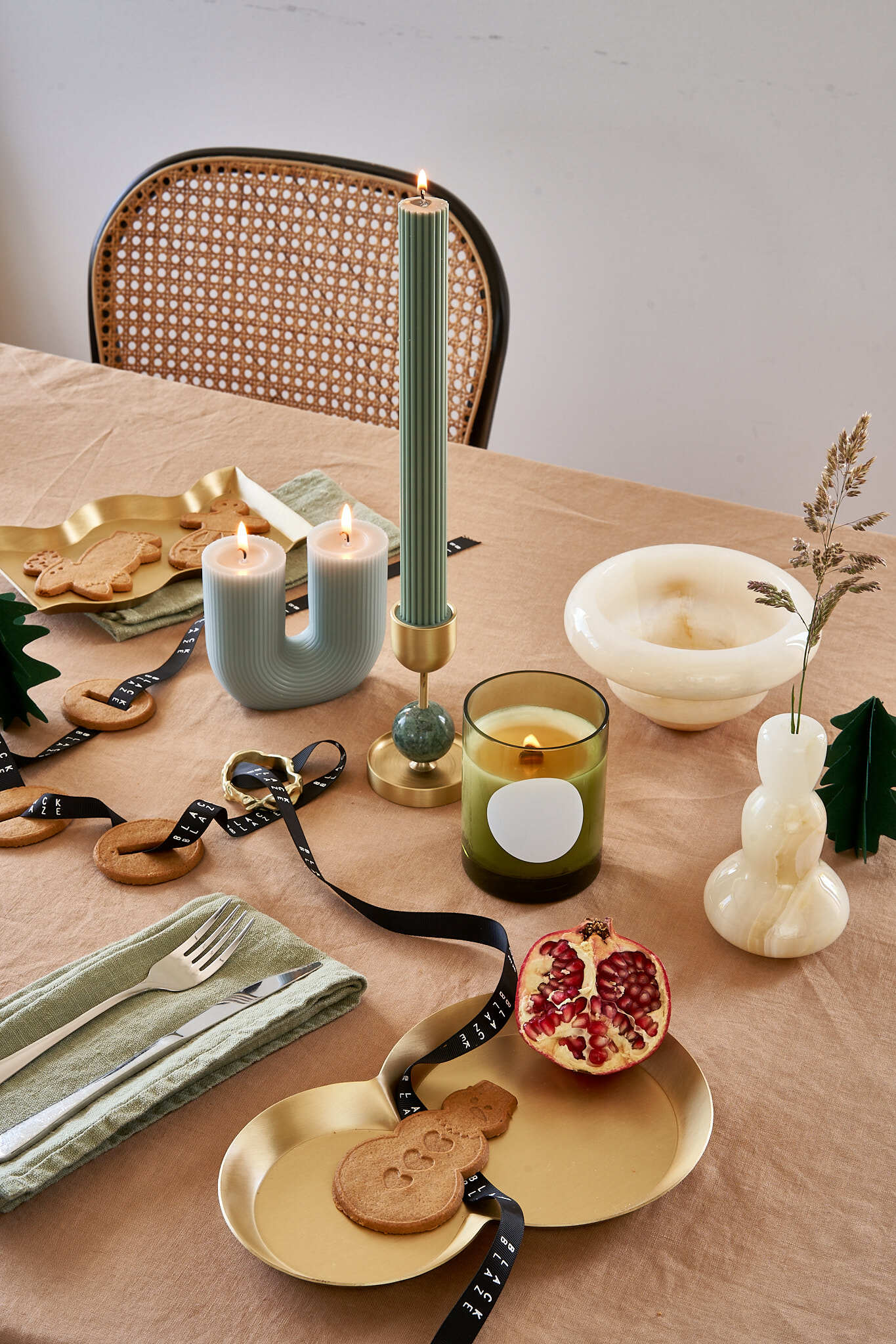 BLACK BLAZE 串珠黃銅燭台 綠色M號