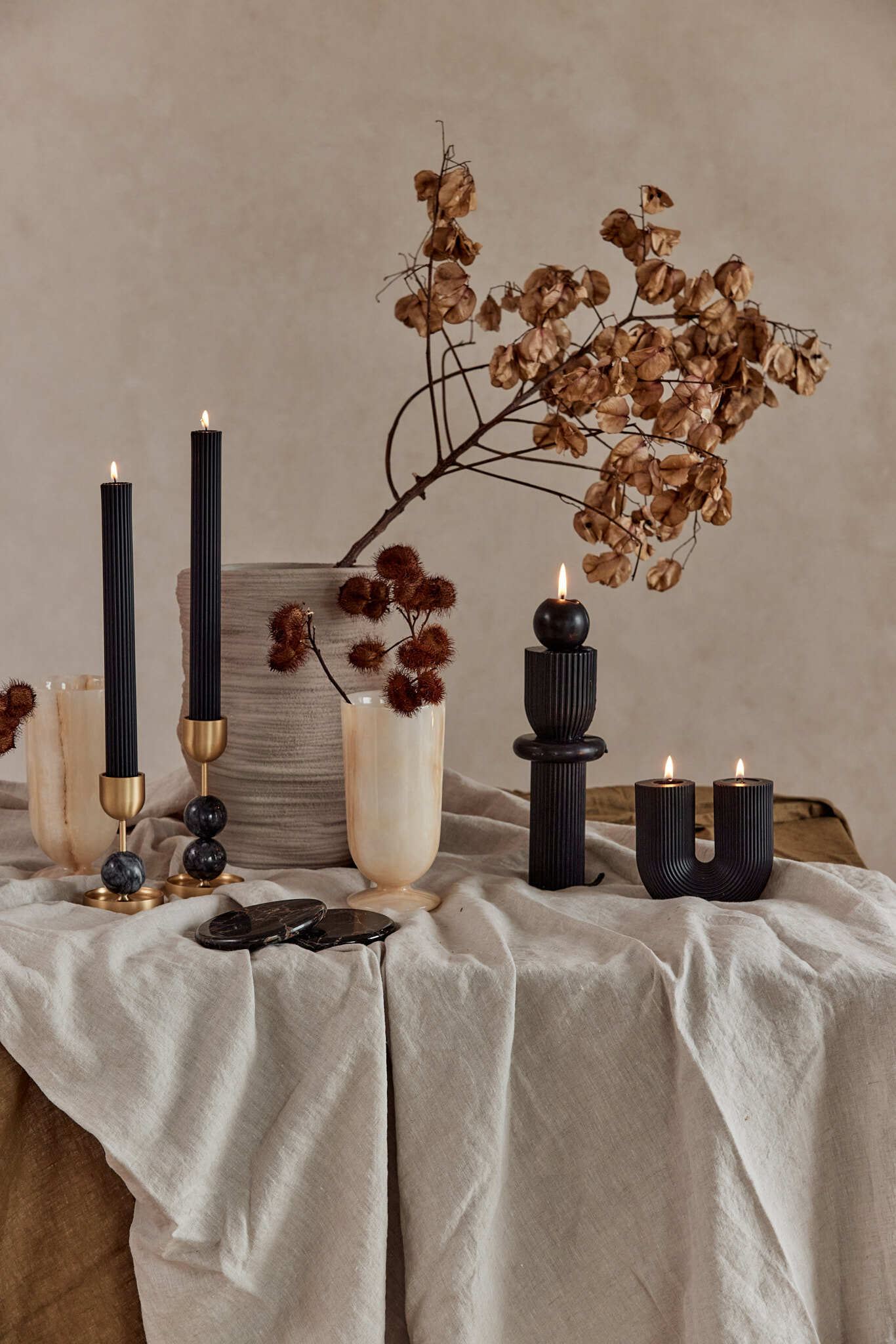 BLACK BLAZE 串珠黃銅燭台 黑色M號