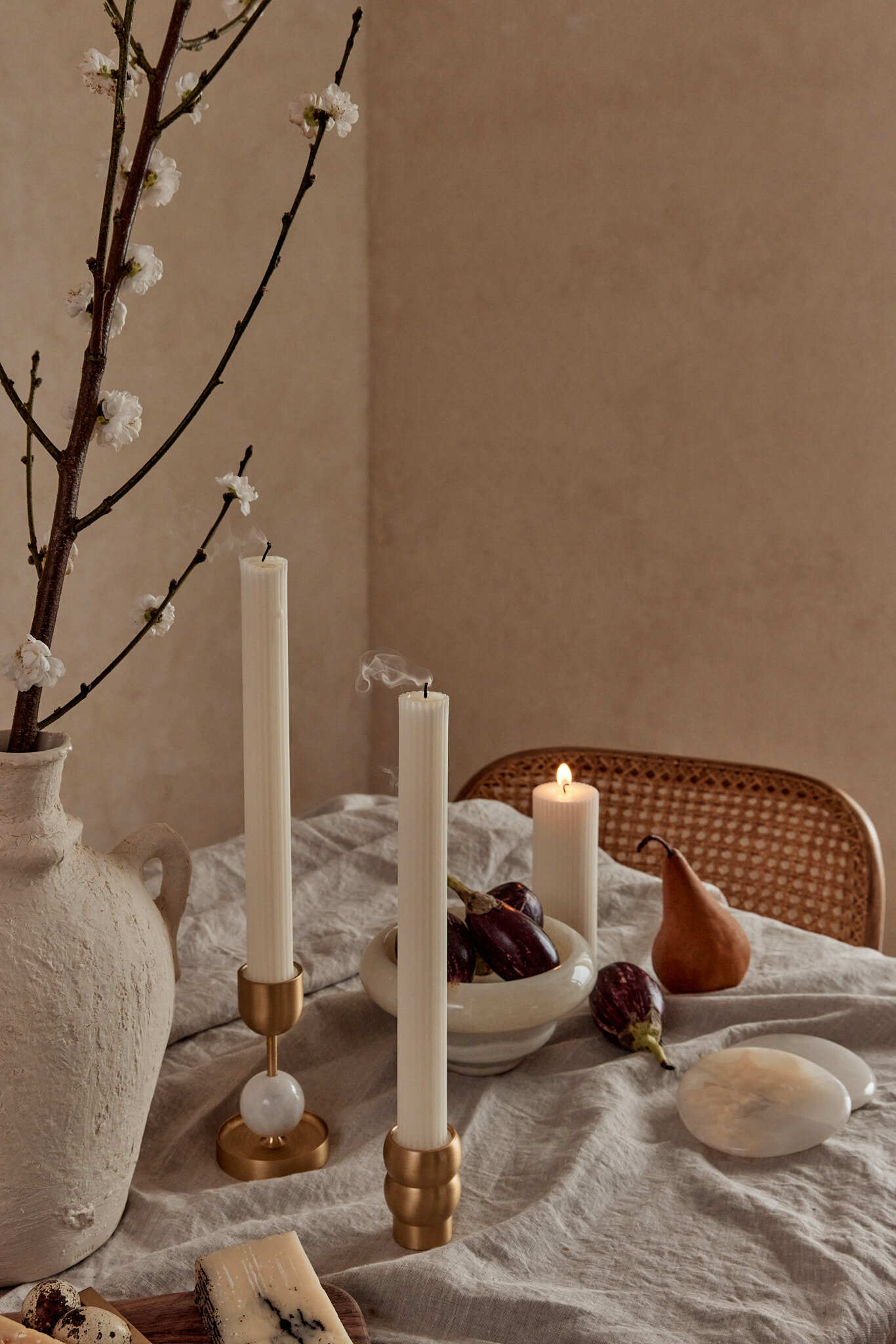 BLACK BLAZE 串珠黃銅燭台 白色M號