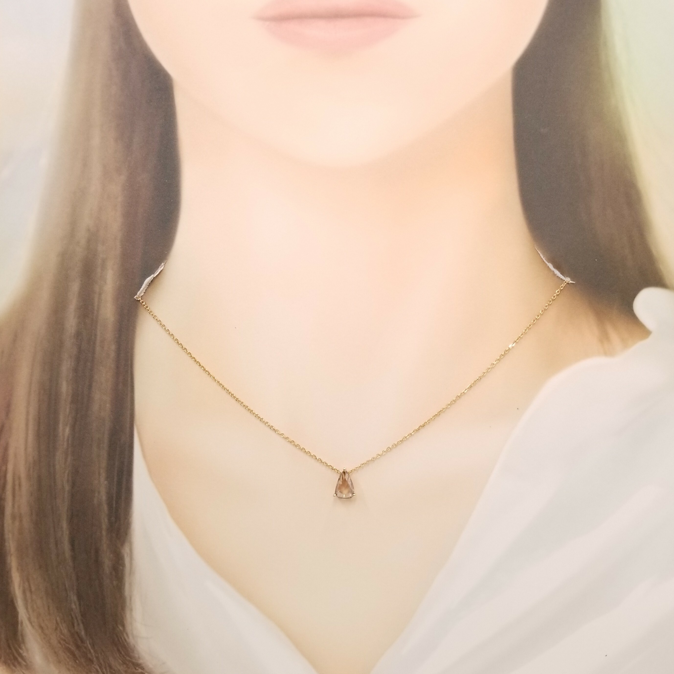 全新18K玫瑰金【單粒75份梨形香檳鑽】吊墜