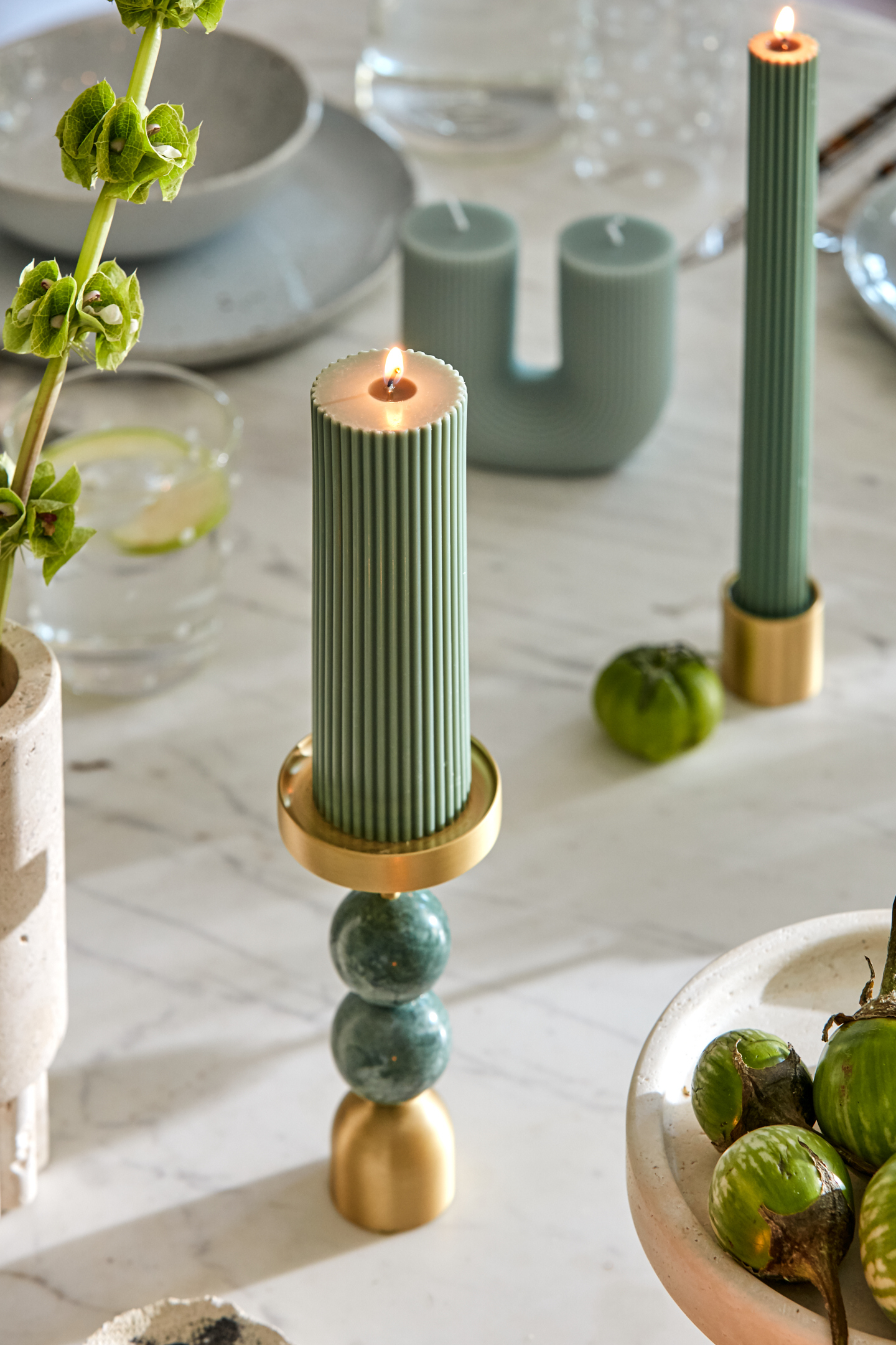 BLACK BLAZE 串珠黃銅燭台 綠色L號