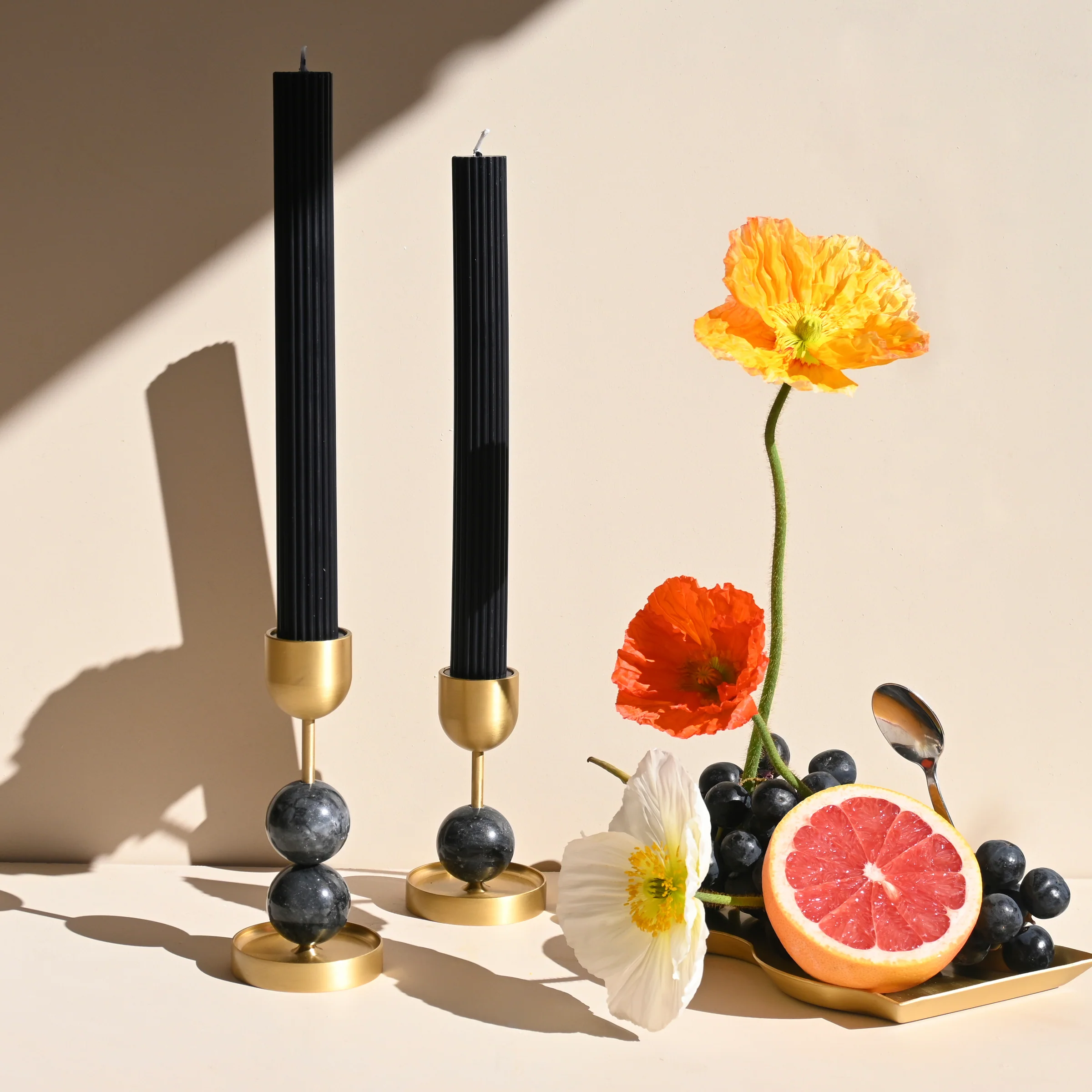 BLACK BLAZE 串珠黃銅燭台 黑色L號