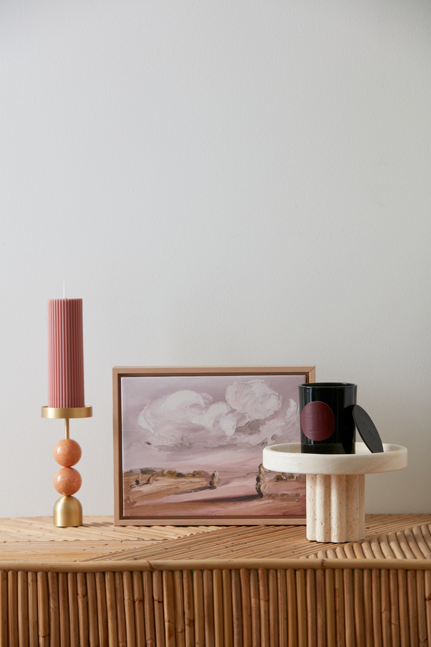 BLACK BLAZE 串珠黃銅燭台 珊瑚色L號