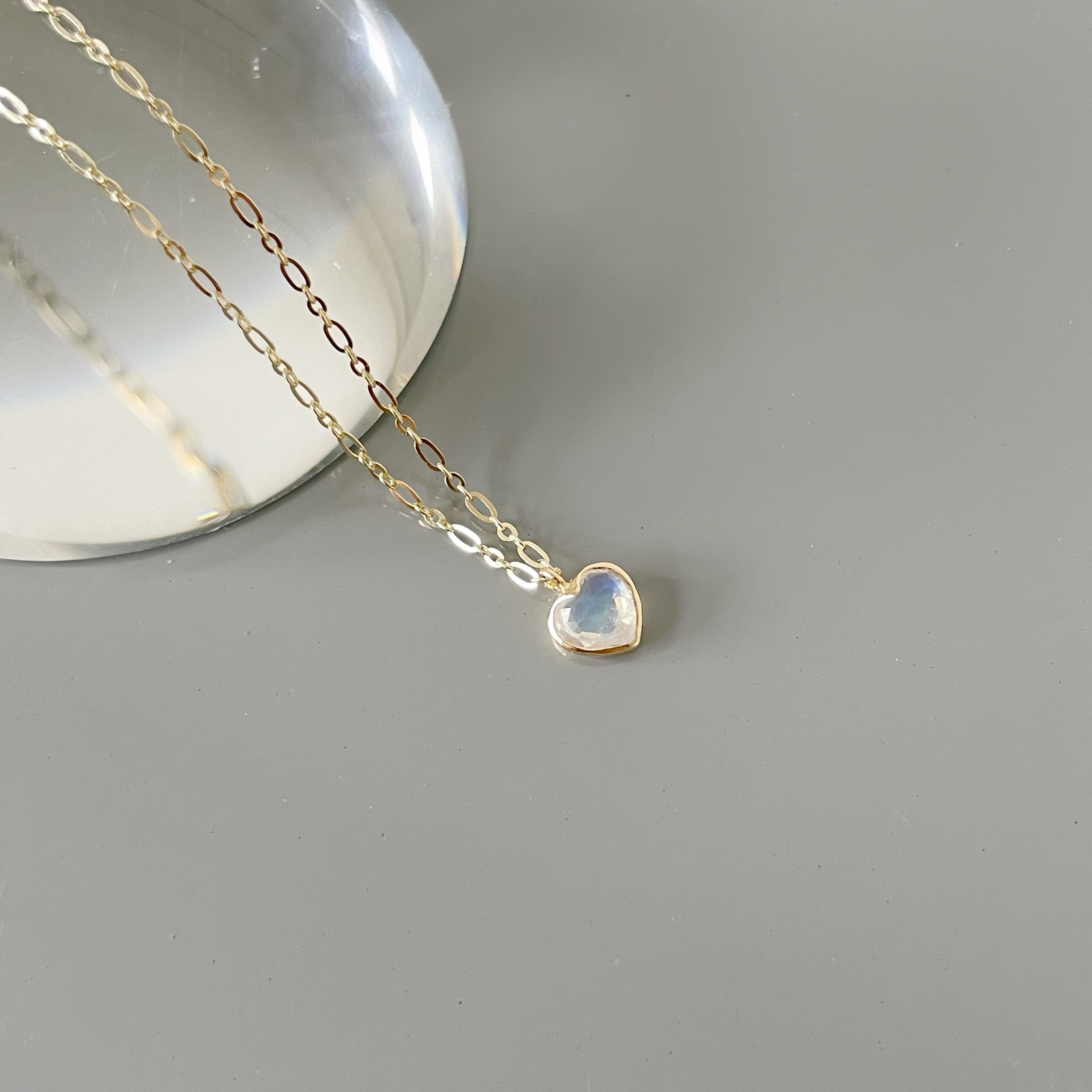 14K Bazel Heart月光石figaro項鍊