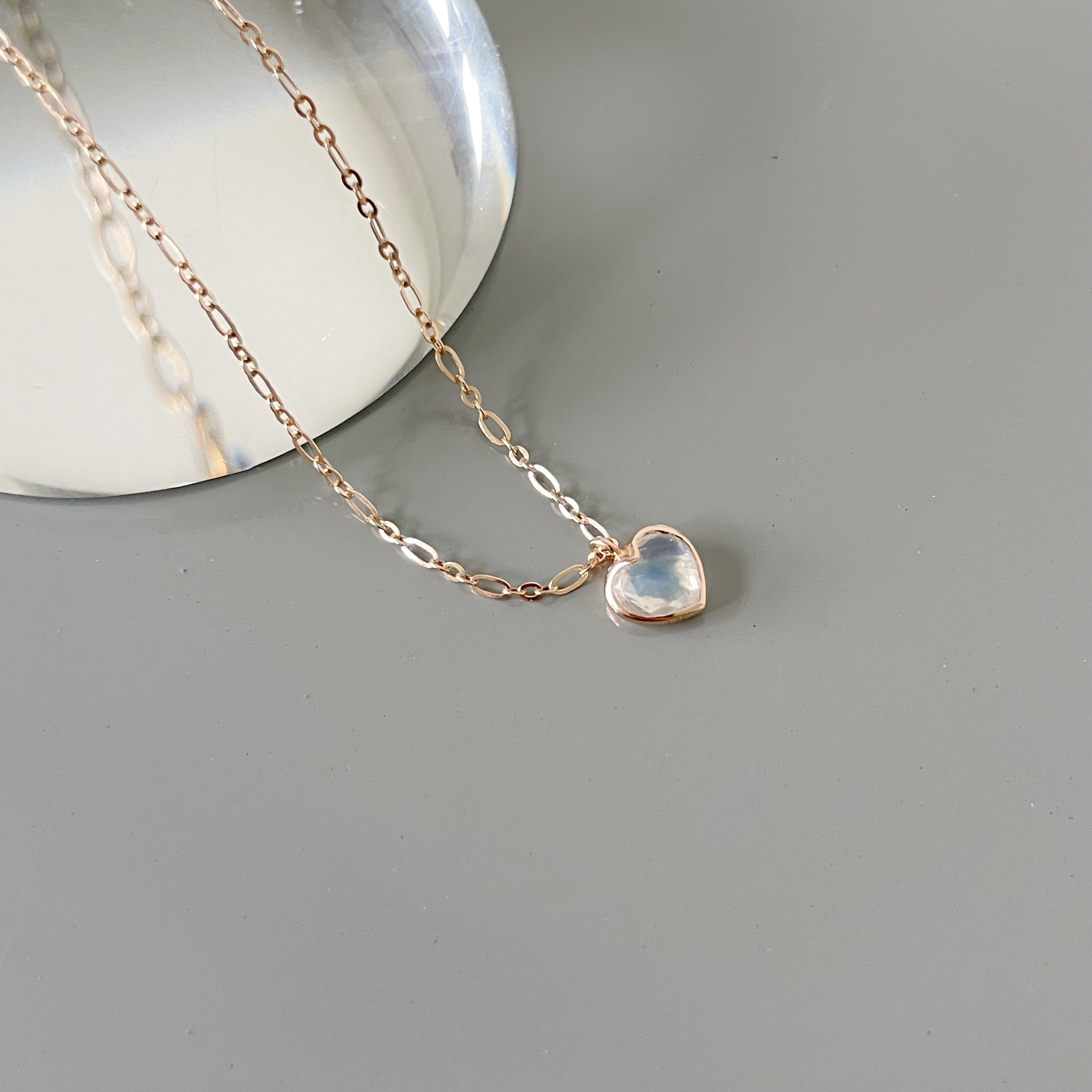 14K Bazel Heart月光石figaro項鍊