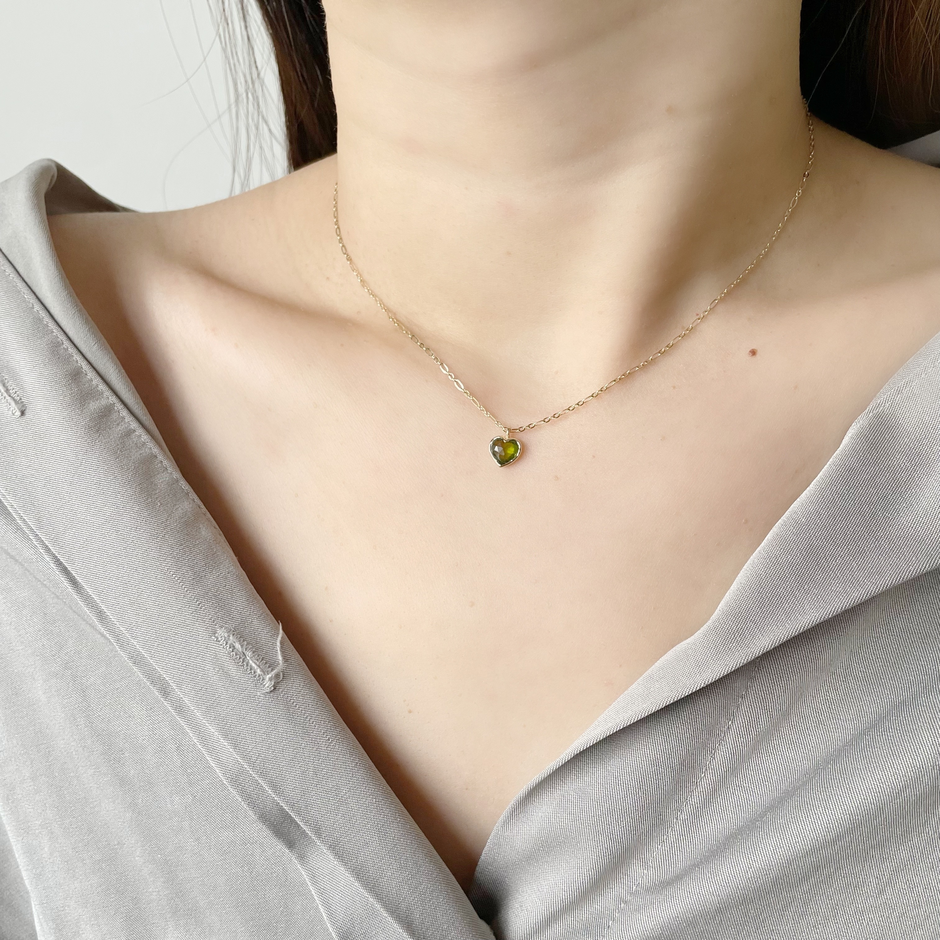 14K Bazel Heart維蘇威石figaro項鍊