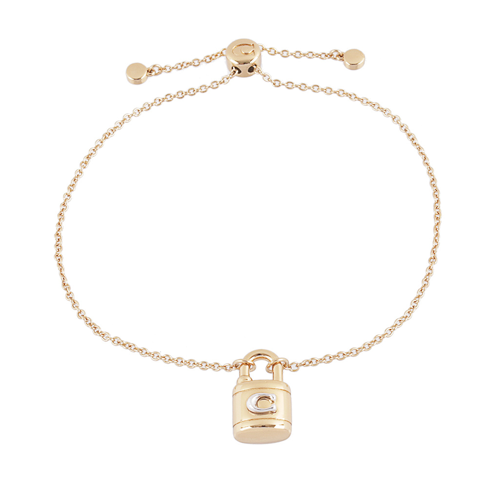 【COACH】銀色C Logo 鎖頭造型可調手環(金色) CD854 A31