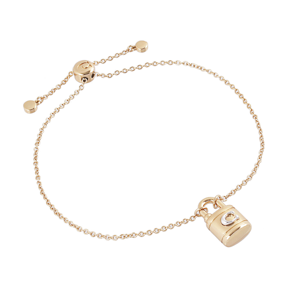 【COACH】銀色C Logo 鎖頭造型可調手環(金色) CD854 A31