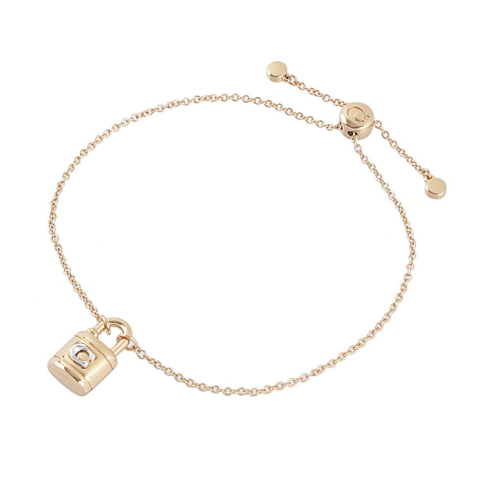 【COACH】銀色C Logo 鎖頭造型可調手環(金色) CD854 A31